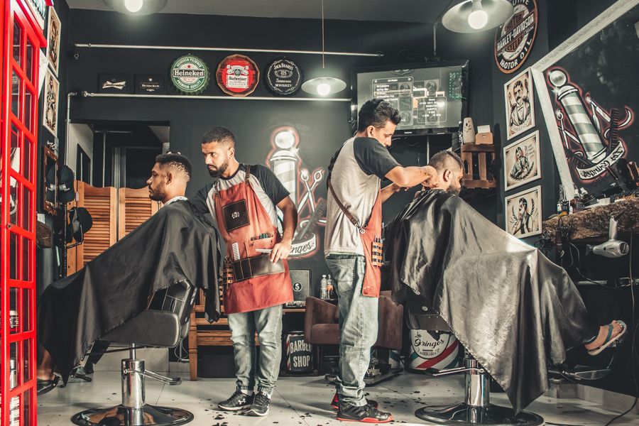 Barbershop interior with chairs and mirrors